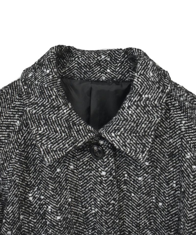 【極美品✨】Reurie' スタンドカラー ツイード ロングコート ブラック Reurie'（レウリィ）の「【ZOZO限定カラー有】スタンドカラーウール