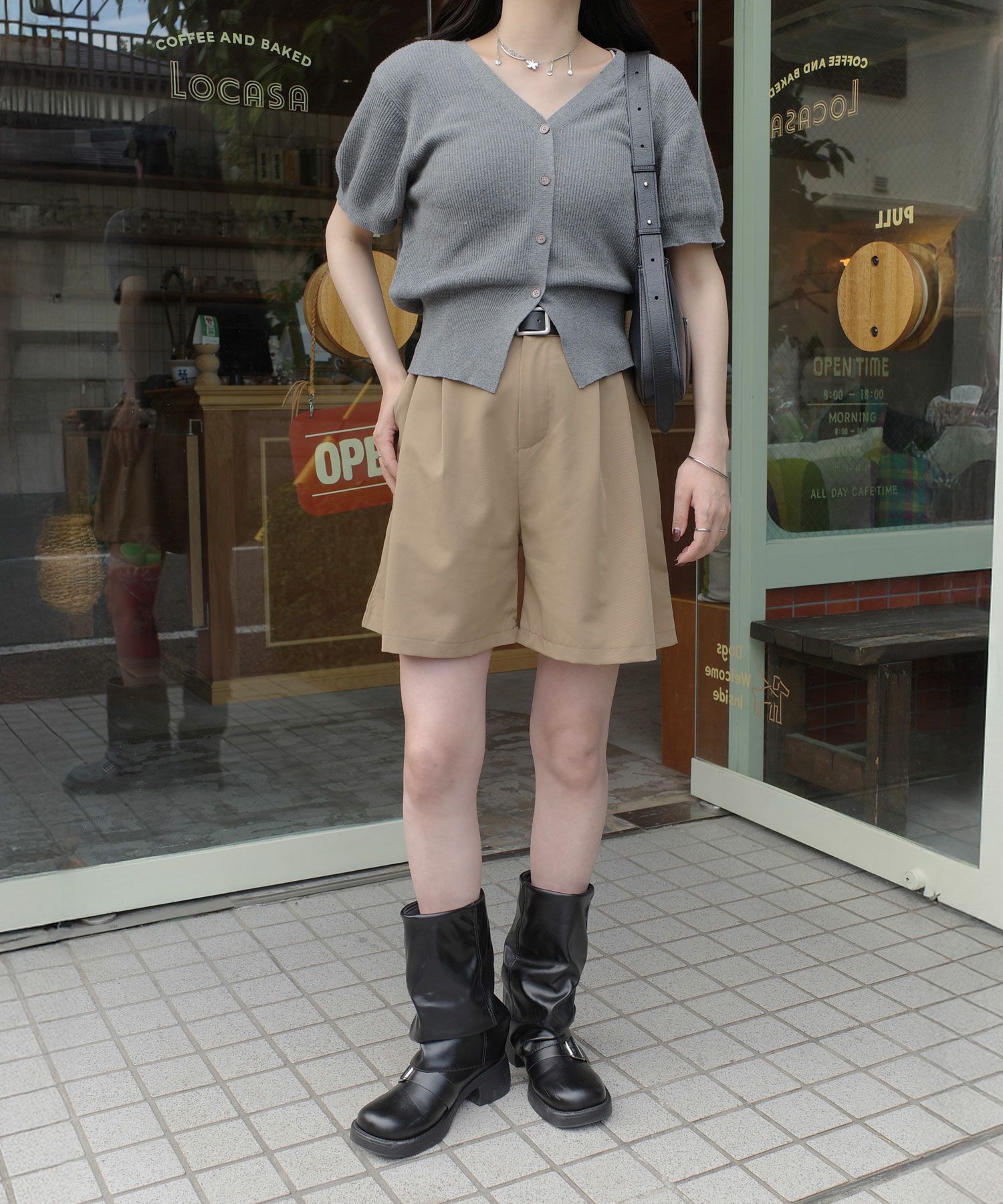 sayaka チャコールグレーXS belted half pants(sayaka select) | Reurie'（レウリィ）