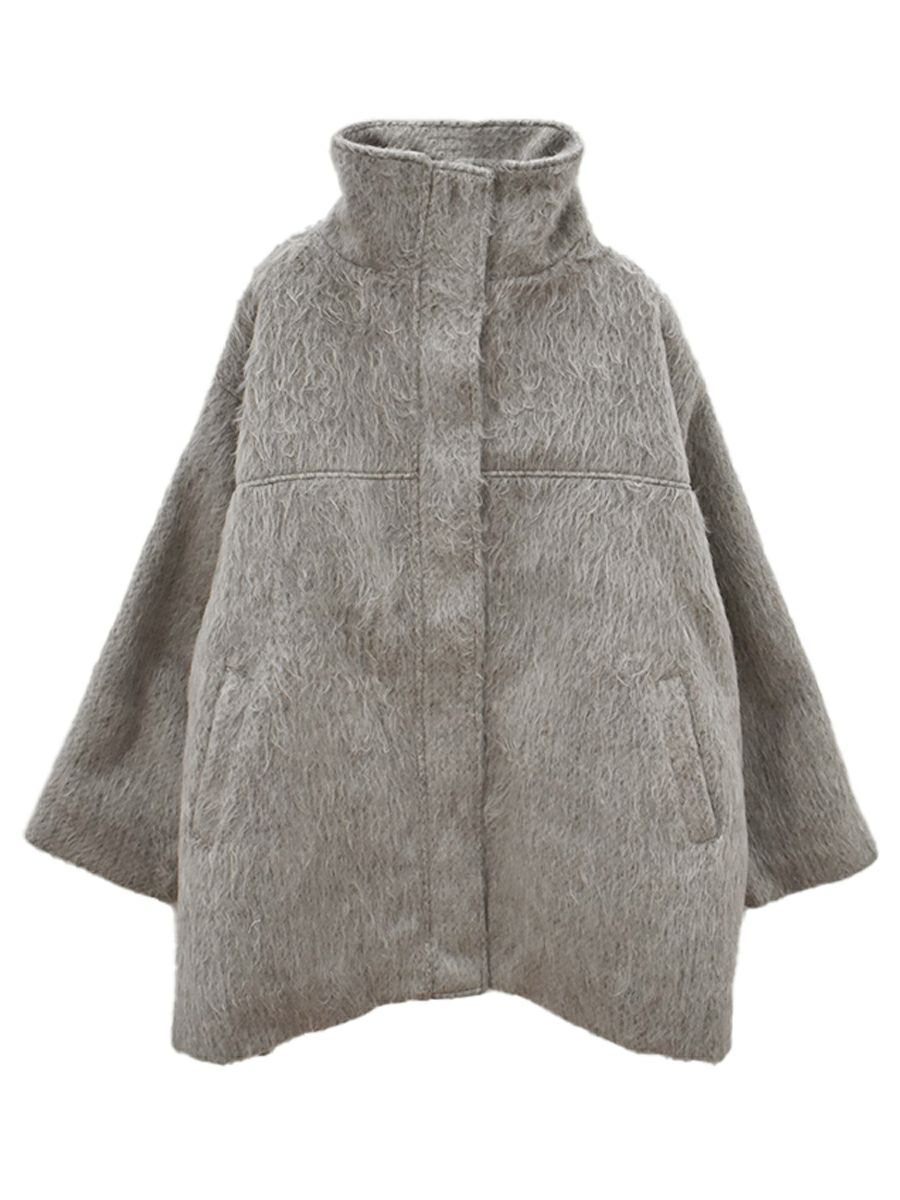 shaggy stand collar middle coat | Reurie'（レウリィ）